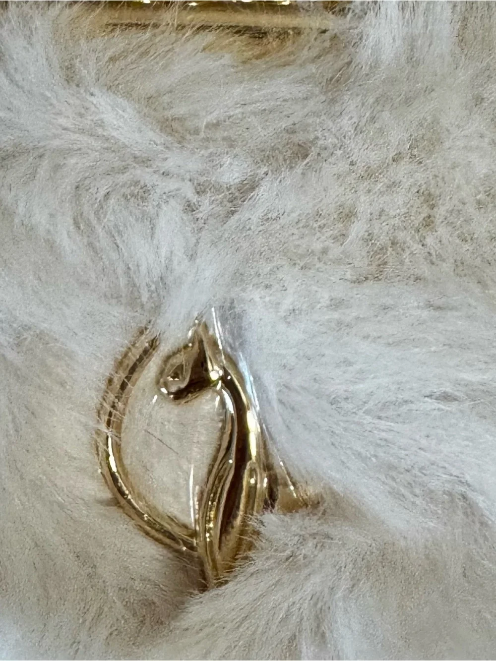 Baby Phat Cream Faux Fur Chain Charm Clutch with Gold Accents